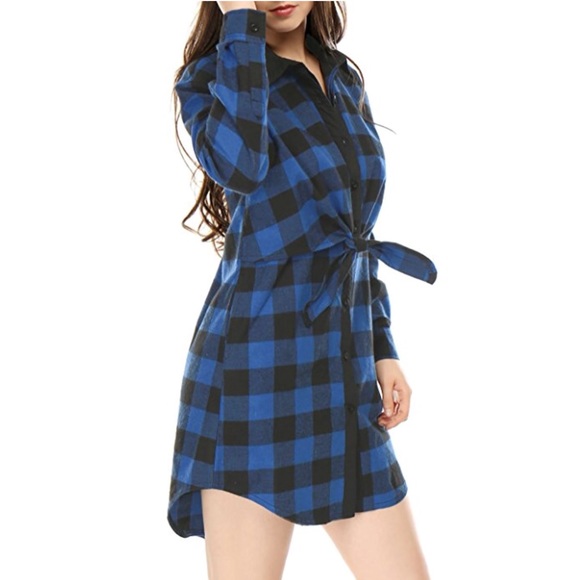 Plaid Checker Drawstring Waist Boyfriend T-Shirt - Picture 2 of 4